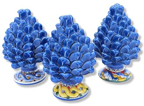 Pomme de pin Sicilienne Caltagirone, h env. (1pc) Bleu Antique, Tige de décoration aléatoire