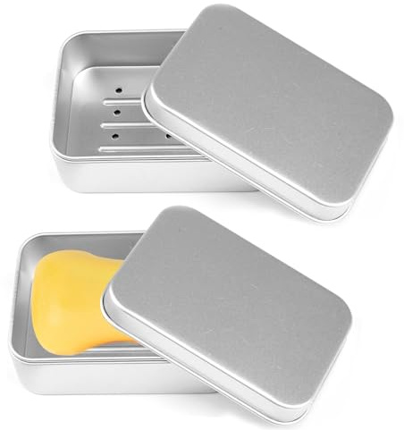 Wekuw 2 stycken tvålburkar + resa vattentät tvållåda av aluminium tvålkopp med avlopp aluminium tvålburk resetvålbehållare tvålbox metall bra tvålskål för hemmet eller när du reser
