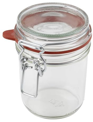 FACKELMANN Chefkoch Bügelverschlussglas 370ml – Einmachen, Einkochen & Einlegen – Made in Germany – Transparent/Rot, Ø8x11,5cm