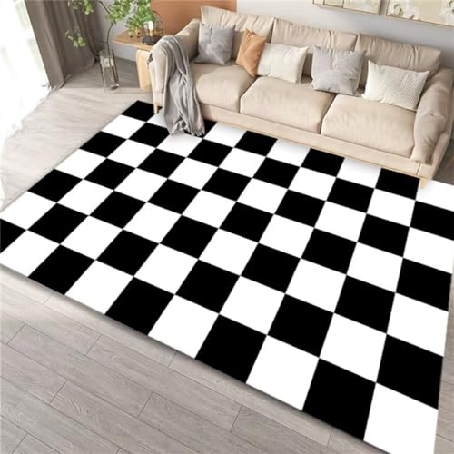 RUGMRZ Pflegeleichter, Waschbarer Kurzflor-Teppich Für Wohnzimmer, Jugendschlafzimmer Und Karomuster 160X230Cm Teppich Kinderzimmer Junge Vorzimmer Schwarz Weiß Teppiche Mädchen