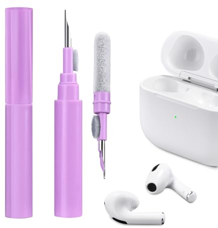 ICARER Clean Kit für AirPods Pro 3 2 1/AirPod 4-1 Kopfhörer Reinigungs Lila | 3 in 1 Multifunktions Kopfhörer Reinigungsset Werkzeug Weiche Bürste, Beflockungsschwamm, iPhone Kamera Tastatur