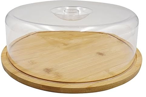 VIRSUS Tagliere in Legno di bambù con Coperchio, Diametro 28 cm, Vassoio con Maniglia, Piatto da servita per Formaggi, Salumi, Snack, Aperitivo -6018F (Rotondo)