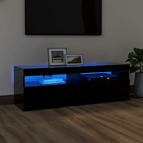 TJROO TV-Schrank mit LED-Lichtern, Schwarz, 120 x 35 x 40 cm – Mehrschichtiges Holz TV-Konsole – Vitrine Schrank mit LEDs – Loungemöbel mit Türen unter TV
