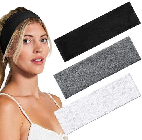 Blooms Cotone Fascia Capelli Donna Uomo, 6cm Fasce per Capelli Donna Antiscivolo Fascia per Capelli Elastiche, Fascia Capelli Sport Yoga Esercizio Fitness (Nero, Grigio, Grigio Chiaro)