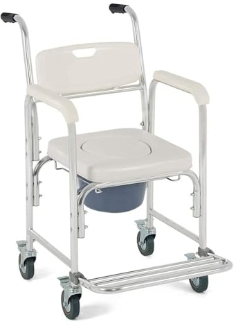 LIBRACTA Rollstuhl Faltbar Leicht, Toilettenrollstuhl, Kommodenstuhl Mit Armlehne Und Rückenlehne, Nachtstuhl Mit Rollen, Duschstuhl, Mobilitätshilfe, Aluminium