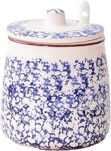 Zuccheriera Zuccheriera, Zuccheriera con Motivo Floreale Blu con Coperchio e Cucchiaio, Barattolo for Zucchero in Ceramica da 430 ml, Zuccheriera in Porcellana, for Bar, Ristorante, Casa-Blue2-2 Set(B