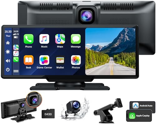 HOTPEAK 9.26'' Carplay Screen for Car with 2.5K Dash Cam,1080p Backup Camera, Portable Wireless CarPlay Android Auto Screen with Mirror Link, GPS Navigation, Voice Assistant, Loop Recording, FM, AUX
