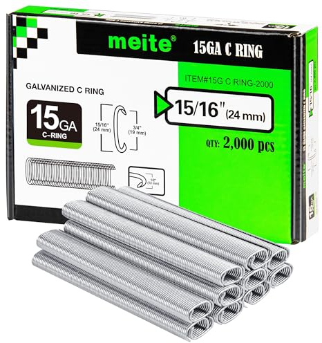 meite SC7-15 Lot de 2 000 agrafes à anneau en C galvanisées avec couronne intérieure de 1,9 cm pour SC7C/SC7E/SC7C-I2 Pince à anneaux porc/outils de fermeture professionnels pour fixation