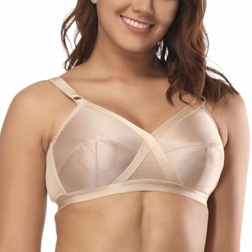 Ayigedu Women's Plus Size Minimiser Bra Full Coverage Wireless Non Wired Unlined Soft Cup Bra 36G Beige
