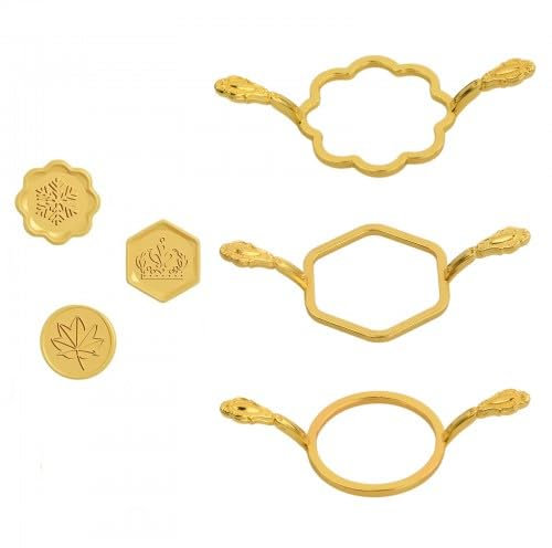 Granvoo 3 Stück Metall Wachs Siegel Formen Set, Wachssiegel Stempel, Hochzeit Geschenkverpackung Umschlag (Rund, Blume, Sechseck)
