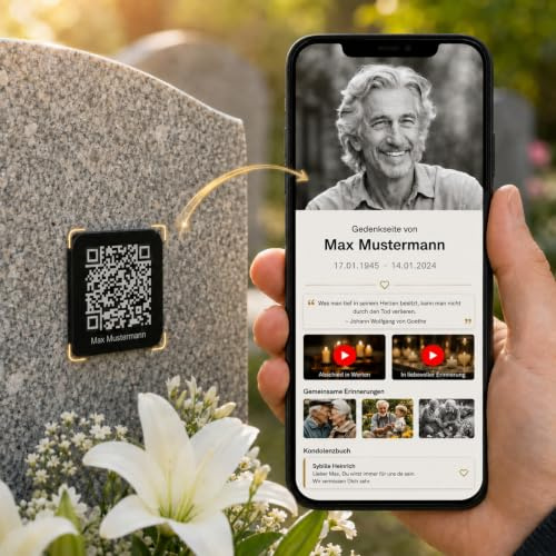 wölkchen Herzensmensch - Personalisierter QR-Code für Grabsteine – Digitale Gedenkseiten erstellen | Wetterfest & langlebig | Online-Gedenkstätte für Angehörige und Freunde