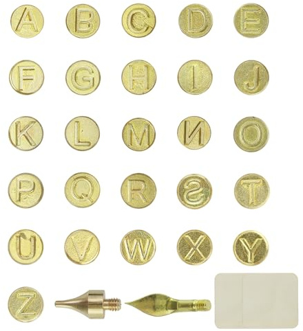 28 puntas de soldadura con letras, juego de tallado de alfabeto, puntas para quemar madera, repuesto, A - Z, con 2 piezas de virutas de madera cuadradas redondeadas, para manualidades, tallado