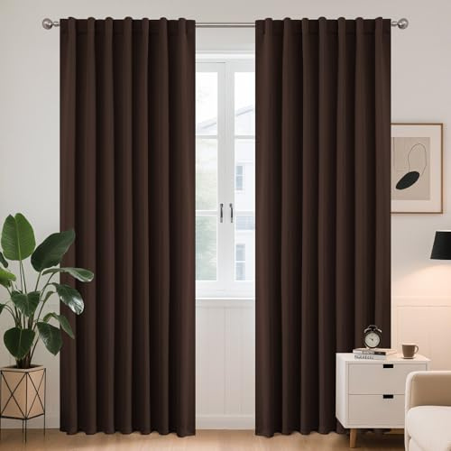 Joydeco Blickdichte Vorhänge mit Schlaufen Verdeckten Schokoladenbraun | 2er Set,H260 x B140 cm,Verdunklungsvorhänge für Schlafzimmer und Wohnzimmer,Hitzeschutz Thermovorhang,UV-schutz