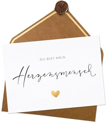 Joli Coon Herzensmensch Karte A6 mit Naturkuvert und Wachssiegel | 400g strukturiertes Designerpapier, Goldveredelung, für Einzug und neues Zuhause, Premium-Papeterie