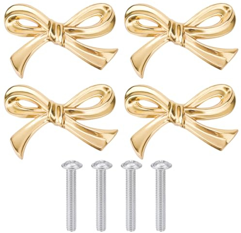 4st Bågformade Skåp Knoppar, Mässingsbåge Skåp Drag Vintage Guld Lådknoppar Dekorativa Båge Byråhandtag Guld Bow Hårdvara för Kommod Låda Garderob Drag