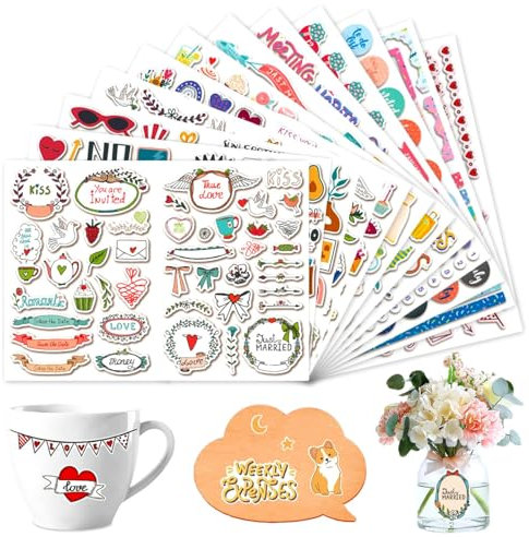 610 Pegatinas de Boda 12 Hojas Pegatinas para Libro de Visitas Wedding, Elegantes Stickers Vintage para Libros de Invitados, Decoración de Bullet Journal