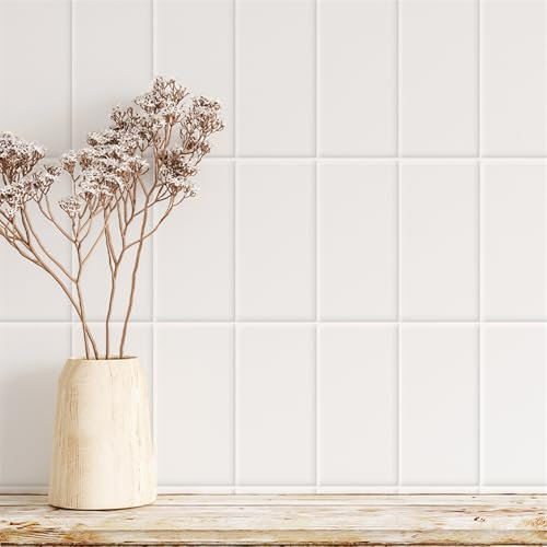 Mattonelle Adesive 20X20 Bianco Adesivi Per Piastrelle,Pvc Autoadesivo Resistente Al Calore Impermeabile Piastrelle,Piastrelle Da Bagno, Decorazione Domestica(10Pcs)