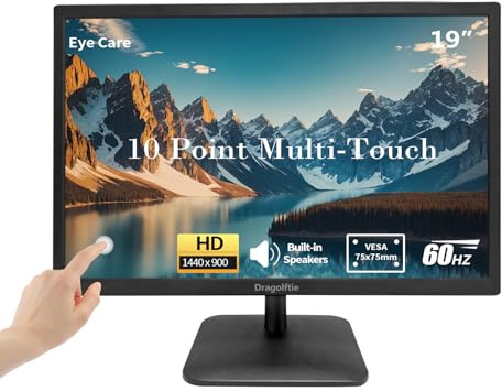 19 Inch Touch Screen Monitor HD 1440x900P Built-in Speakers VESA, TN Touch Screen Computer Panel for PC with HDMI, VGA and Type B Ports, Touch Screen