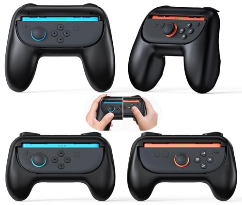 FYOUNG Double Taille Poignée de Manette pour Nintendo Switch 2 (2025)/ Switch 1/OLED - Support pour JoyCon 2&1 Accessoires Famille Ergonomique Confortable (4 Paquets) - Noir