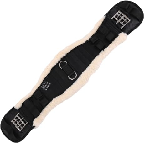 Merauno Sangle de selle en fausse fourrure - Courte - Forme anatomique concave spéciale pour une meilleure résistance au glissement - Noir/naturel