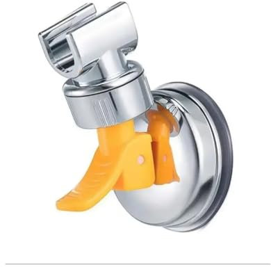 support de pommeau de douche réglable, Support de pommeau de douche réglable à 360°, argent et orange, 10,5 x 7 x 7 cm, fixation murale à ventouse