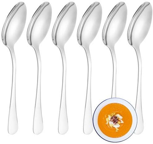 FAMILY Pack 6 Cuchara 20x4.3CM de Sopa Acero Inoxidable Diseño Liso, Elegancia y Funcionalidad para Cada Ocasión, Cubiertos de Alta Gama para Hogar y Restaurante