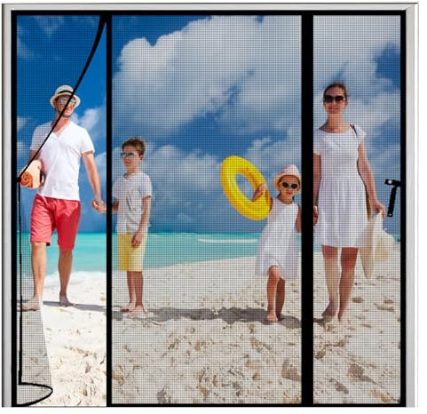 Fliegengitter Doppeltür 200x240cm(WxH) Schwarz Der Magnetvorhang Ist Ideal Für Die Balkontür,Kellertür und Terrassentür,Kinderleichte Klebemontage Ohne Bohren