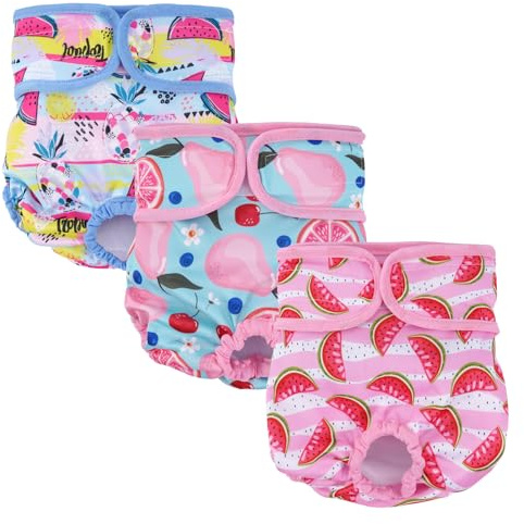 Cotemdery 3 Packs Reusable Dog Nappies, Highly Absorbent Dog Dippers, Flexibly Adjustable Puppy Pants, to Keep Pets Dry and Comfortable, Especially for Female Dogs in Heat or Incontinence Pet
