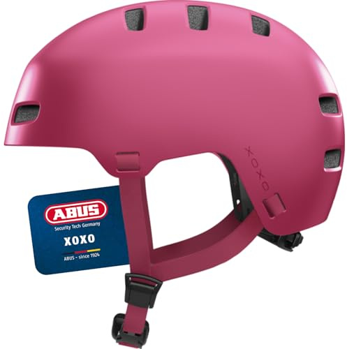 ABUS Fahrradhelm XOXO - Cityhelm im Skater-Look - Helm für Skateboard, Fahrrad, Scooter - mit optimiertem Kinnpolster - für Jugendliche und Erwachsene - Größe M, Mono rot