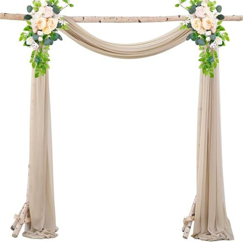 Chickwin Wedding Arch Draping with 2 Ribbons, Chiffon Sheer Backdrop Curtain Drapery, Wedding Archway Swag Decorations for Ceremony Stage Party Backdrop Ceiling Drapes (Taupe,75x1000cm)