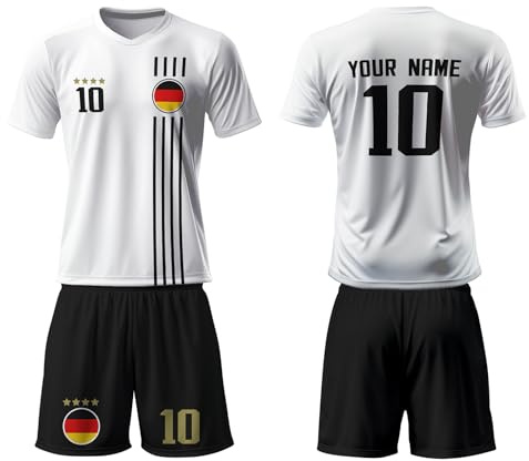 Personalisierte Fußball trikot-Set – 2025 Deutschland trikot Geschenk für Kinder, Herren & Damen – Mit Namen, Nummer & Wunschmotiv – Deutschland Fantrikot‑Set aus 100 % Polyester – atmungsaktiv