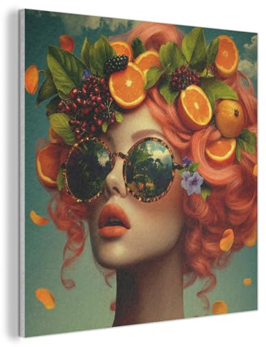 MuchoWow© Bilder aus Filz Wohnzimmer Deko Modern Wandbild Kunstdruck Bild | 90x90 cm - Schlafzimmer über Bett Room Decor Geschenke Beeren - Frau - Orange - Apfelsine