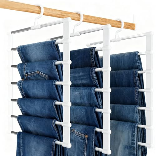 Cintre Pantalon, 3 Pièces Cintre Gain De Place à 6 Niveaux, Cintres pour Pantalon à 360°, Porte-Pantalons en Acier Inoxydable Antidérapant et Pliable pour Vêtements, Jeans, Écharpes, Serviettes