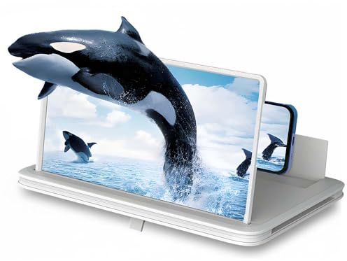 Portable 3D HD Phone Screen Magnifier, 2026 New Thin Foldable Screen Amplifier for Mobile Phone, Screen Magnifier for Smartphone with Folding Stand Holder, for Videos, Gaming (White, 14 Inches)