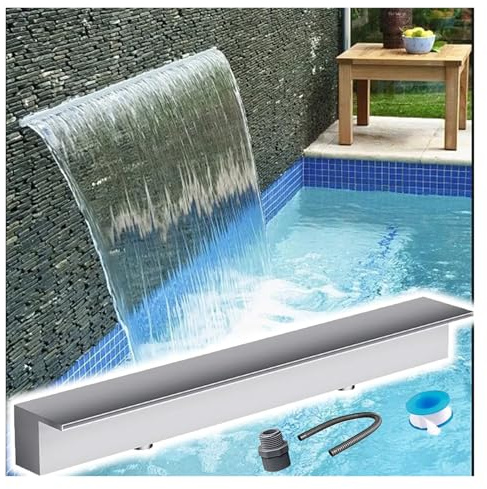 Fontana per piscina in acciaio inossidabile, scatola per fuoriuscite a cascata da 76,2 cm con connettore per tubi, fontana da giardino per esterni per decorazione di patio e cortile, design
