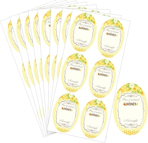 Oval Labels for Jars and Bottles Natural Honey - Canning Labels - Farm Name Kitchen Home Work Beekeeping Labels (Pure Honey)