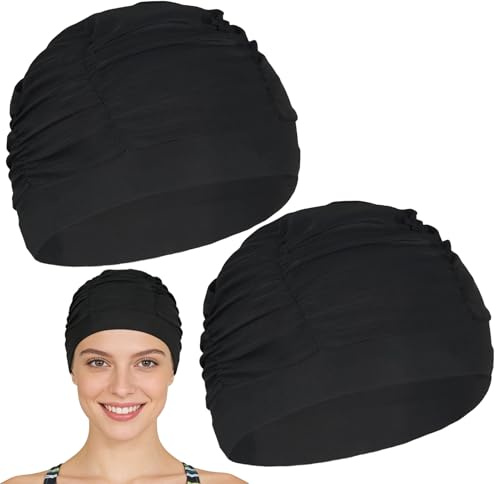 Stalora - Gorro de baño para adulto de silicona, impermeable, elástico y cómodo, para piscina, protección para el cabello, unisex, color negro