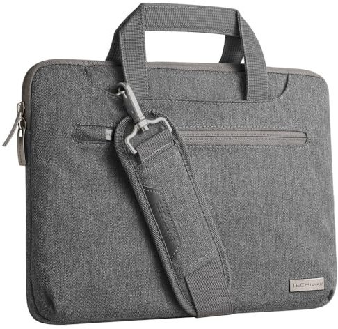TECHGEAR Case for 14 - 14.6 Laptops, Portable Multi-function Laptop Case with Adjustable Shoulder Strap, Luggage Strap & Suppressible Handles, Portable Sleeve Organiser Case Cover + Pockets GREY