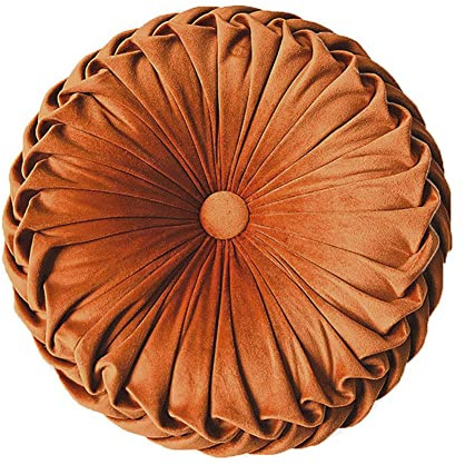 Teieas Round Throw Pillow Velvet Home Decoration Pleated Round Pillow Cushion for Couch Chair Bed Car Orange