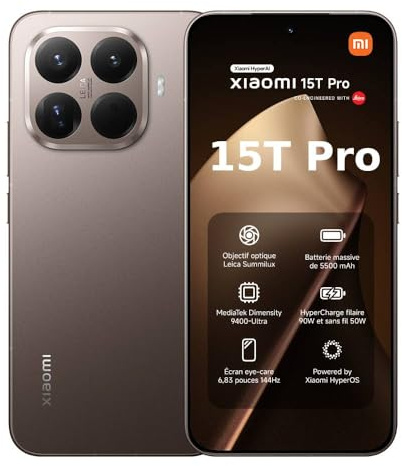 XIAOMI 15T Pro Smartphone 12Go+1To Processeur Dimensity 9400+ -Marron Mocha | Écran 6,83 144Hz, téléobjectif Leica x5 Pro 50 MP, batterie 5500mAh, 2 ans de garantie, chargeur non inclus