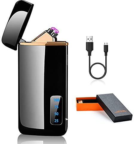 Yuragim Accendino Elettrico, Accendino USB Ricaricabile Antivento, Aaccendini Plasma Dual Arco con Indicatore della Batteria per Candele Cucina Barbecue, Regalo di San Valentino Uomo Donna