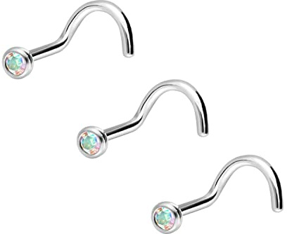 PIERCINGLINE 3er SET Chirurgenstahl Nasenpiercing Spirale | 2 mm KRISTALL | Piercing Nase Stecker | Farbauswahl
