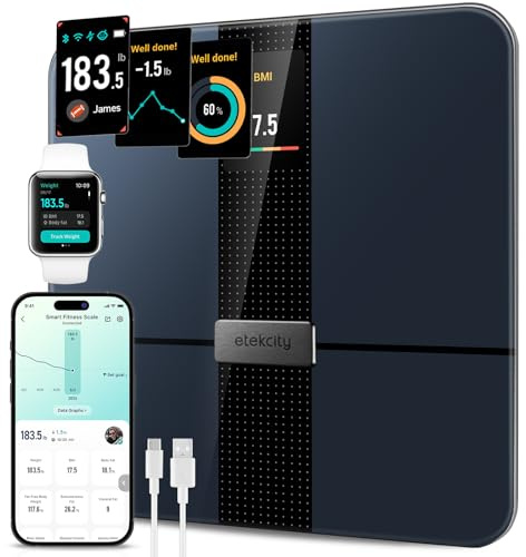 Etekcity FSA&HSA Eligible Smart Scale for Body Weight Fat, Digital Weighing Machine for Accurate BMI Muscle Mass Composition, Apple Health Compatible Fitness Equipment,TFT,‎Tempered Glass,Black
