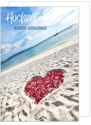 Edition Seidel Premium Glückwunschkarte zur Hochzeit mit Umschlag. Karte Hochzeitskarte Grusskarte rote Rosendekoration Herz Strand Strandhochzeit (H443 SW022)
