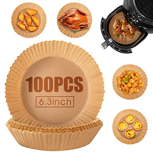 Uten Carta per Friggitrice ad Aria, 100 PCS Carta da Forno per Friggitrice ad Aria, Carta Monouso per Friggitrice ad Aria Impermeabile ad Alta Temperatura per Friggitrice ad Aria, Forno e Microonde
