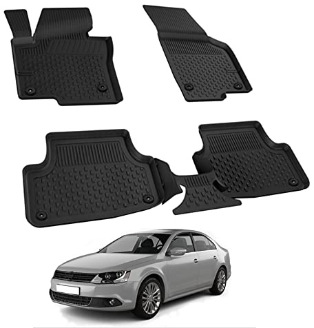Auto Fußmatten Kompatibel mit VW Jetta 2011-2018 Geruchlos 4.5D Passform Allwetter Automatten 5 Teilige | Antirutschmatte Hoher Rand Gummimatten Schwarz Fussmatten Vorne Hinten Autoteppich