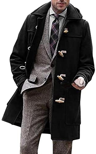 L9WEI Abrigo de hombre otoño invierno cálido gabardina casual cálido de doble botonadura para hombres invierno cortavientos solapa abrigo de lana para hombre, Negro , XXXL