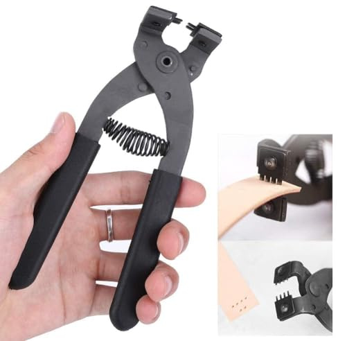Perforador de Cuero, Herramientas de perforación de Agujeros para Manualidades de Cuero de 17 cm, alicates silenciosos de Mano, cincel de Costura, pinchazo de 4mm(4mm-2 Teeth)