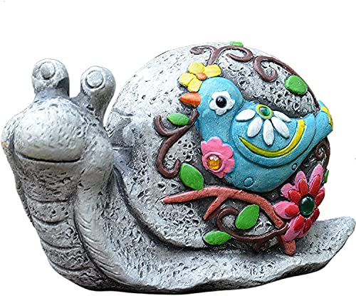 Gartenfigur für den Außenbereich, Gartenstatue, Schnecke, Zementschnecke mit Blumen und Vogelskulptur, Terrasse, Rasen, Hof, Kunstdekoration, Ornament