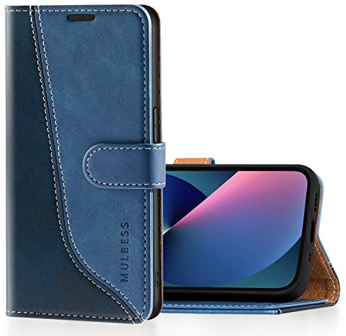 Mulbess Flip-fodral för iPhone 13 mini, Läderfodral med Korthållare, Stativ Skal, Fashionabla Safir Blå